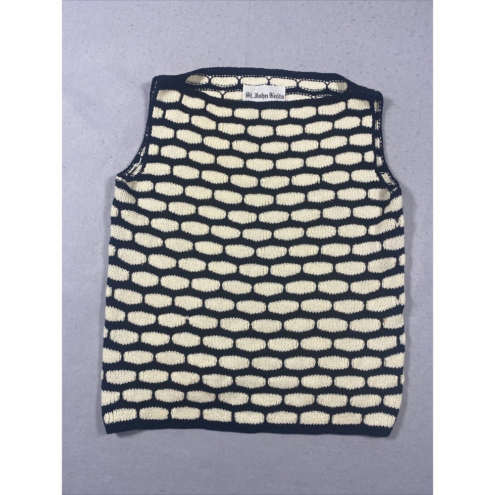St. John Knits  Women's Honeycomb Cotton Knit Tank Top Size M Black Cream USA